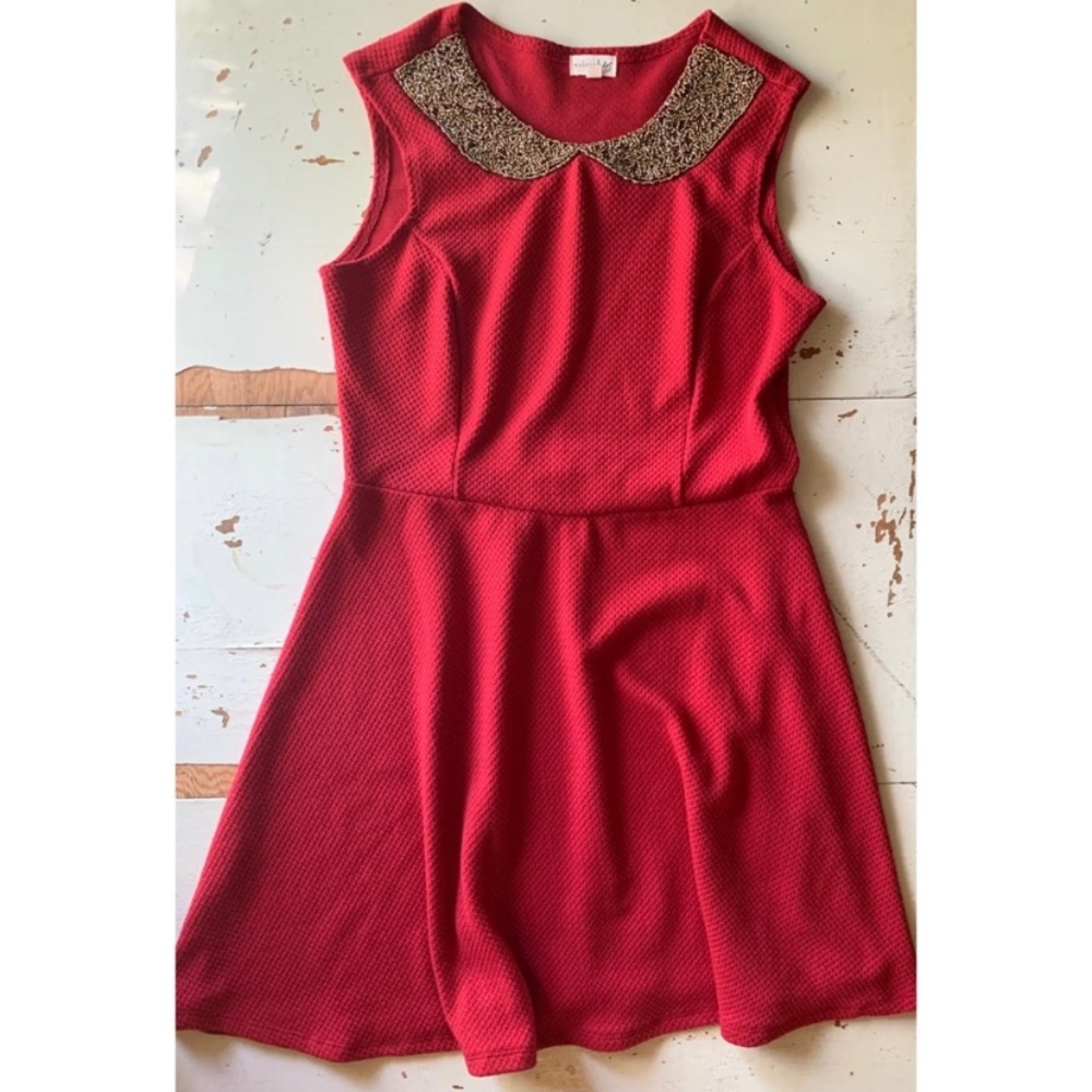 Maison jules : red & gold beaded fit & flare dress